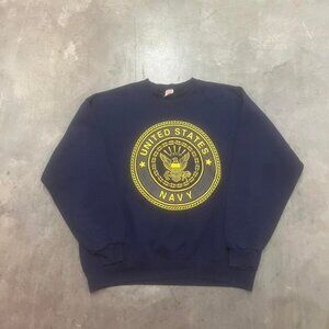Vintage 90s USA made men's blue US NAVY crew neck sweatshirt